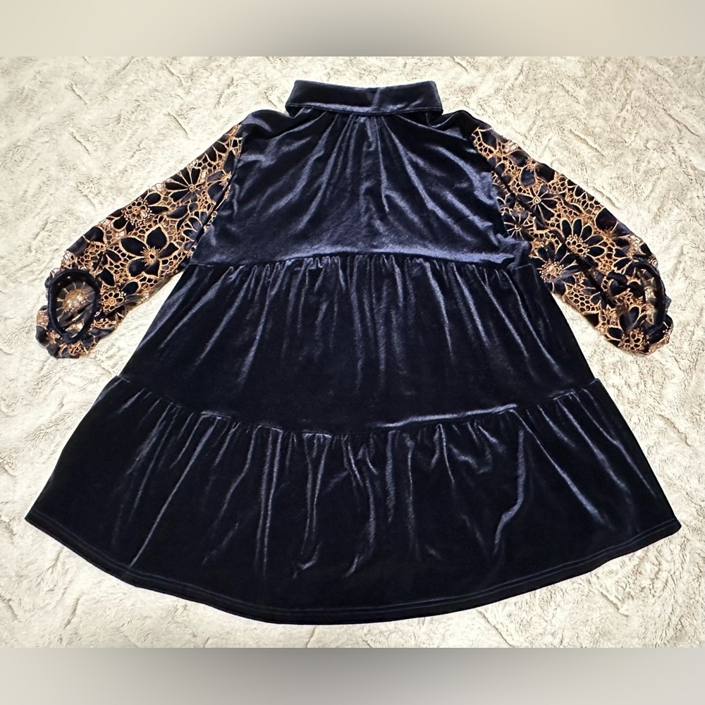Umgee Velvet Babydoll Button Down Floral Balloon Sleeve Tunic Blouse - Picture 8 of 8